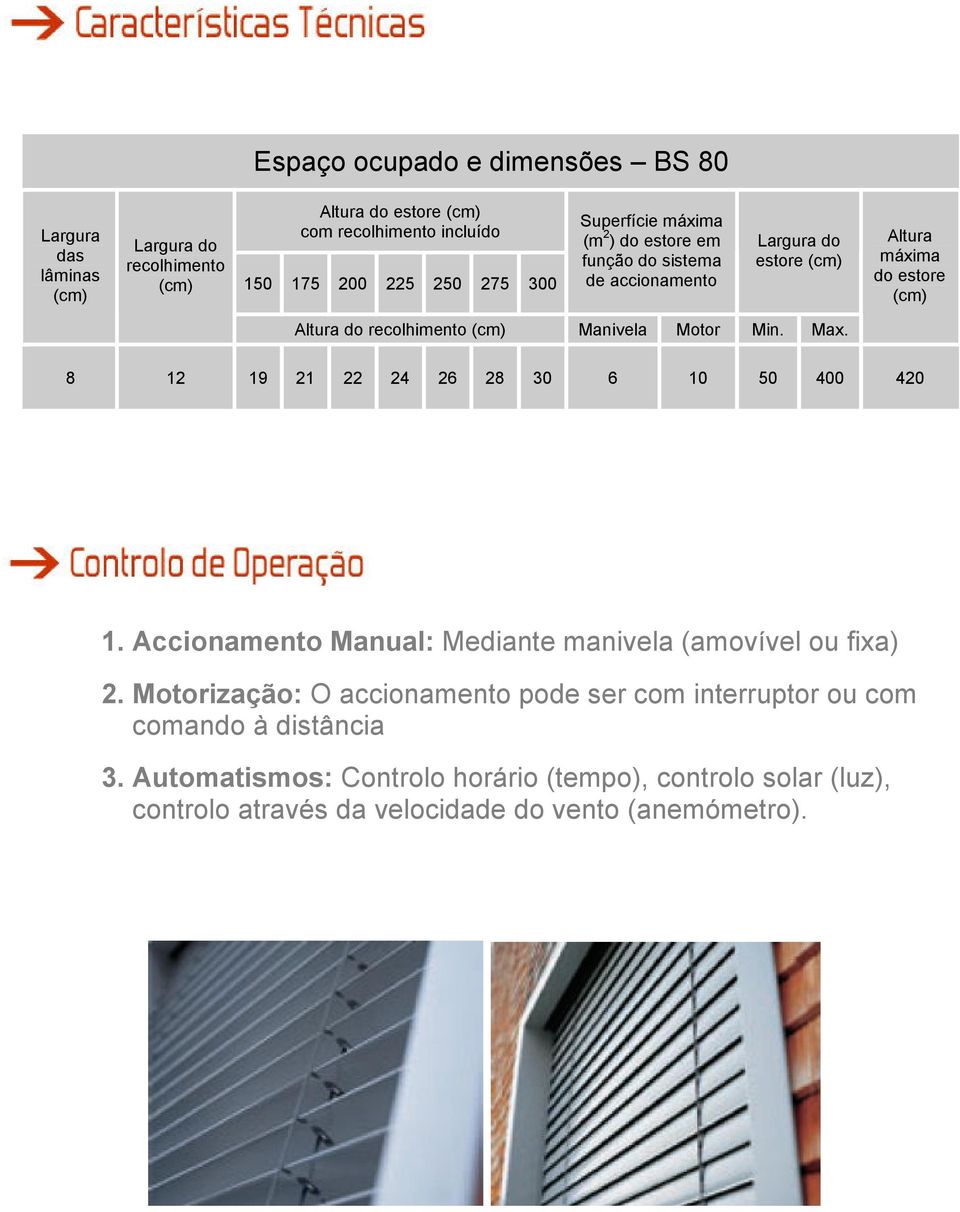 Manivela Motor Min. Max. 8 12 19 21 22 24 26 28 30 6 10 50 400 420 1. Accionamento Manual: Mediante manivela (amovível ou fixa) 2.