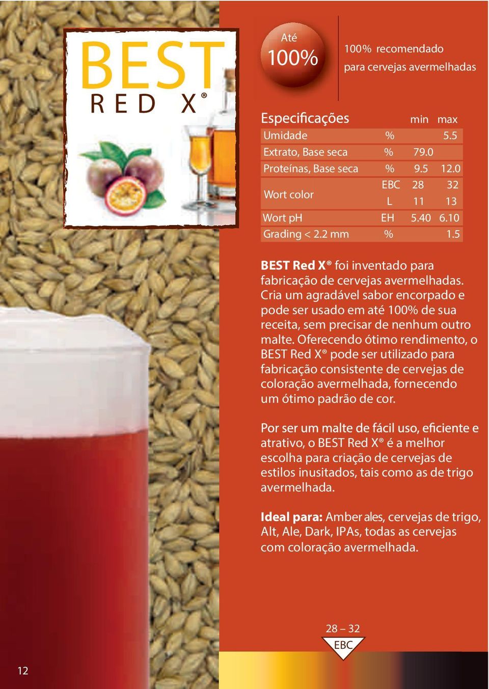 Oferecendo ótimo rendimento, o BEST Red X pode ser utilizado para fabricação consistente de cervejas de coloração avermelhada, fornecendo um ótimo padrão de cor.