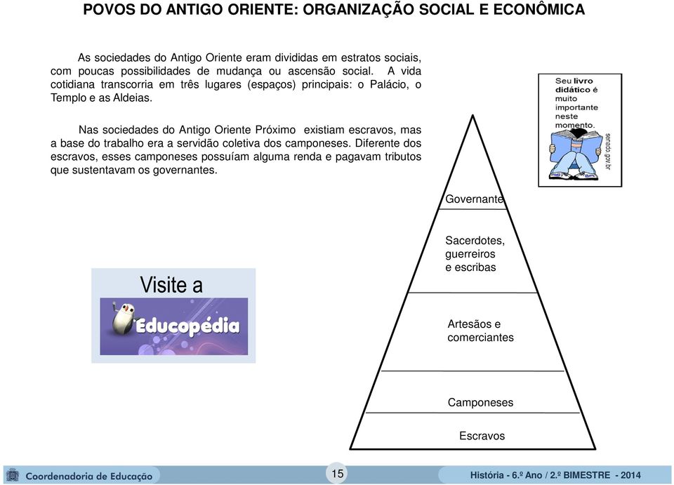 Nas sociedades do Antigo Oriente Próximo existiam escravos, mas a base do trabalho era a servidão coletiva dos camponeses.