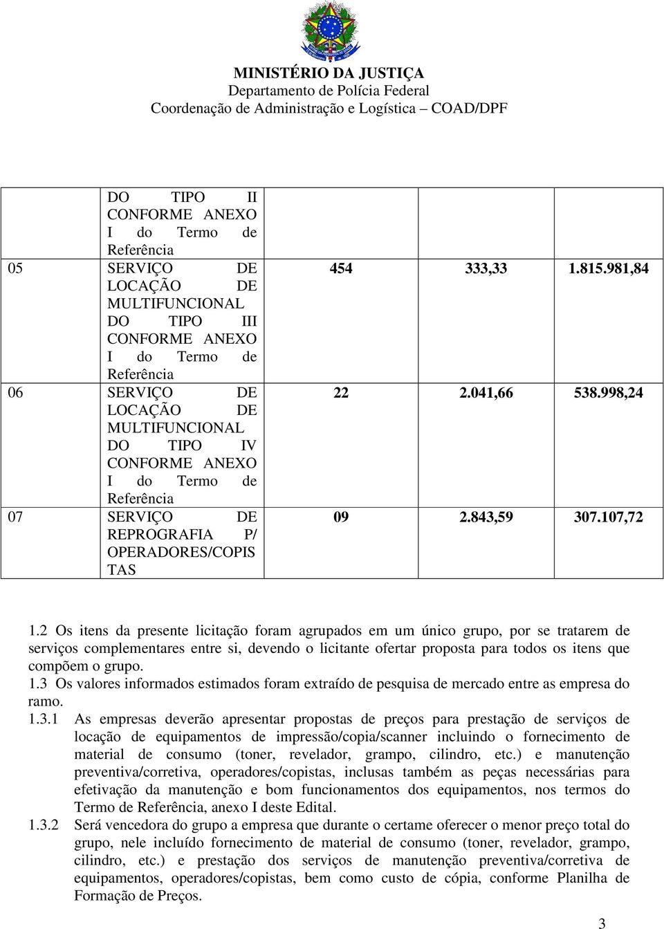 2 Os itens da presente licitação foram agrupados em um único grupo, por se tratarem de serviços complementares entre si, devendo o licitante ofertar proposta para todos os itens que compõem o grupo.