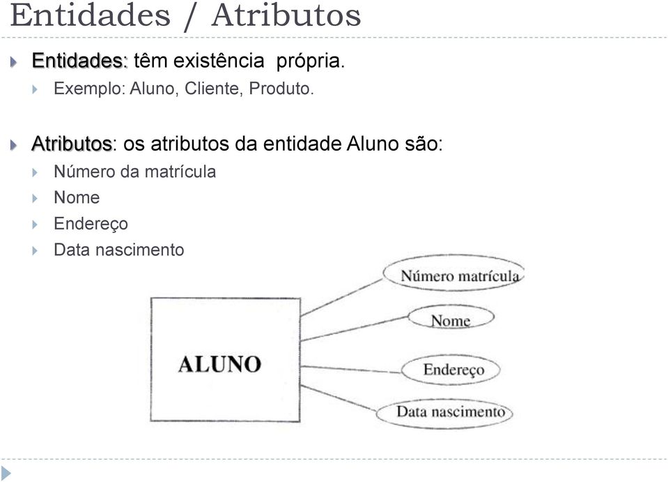 Exemplo: Aluno, Cliente, Produto.