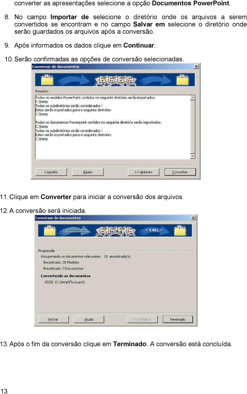 diretório onde serão guardados os arquivos após a conversão. 9. Após informados os dados clique em Continuar. 10.