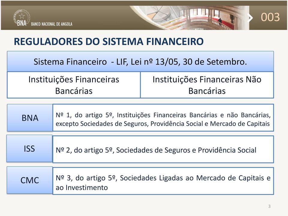 Financeiras Bancárias e não Bancárias, excepto Sociedades de Seguros, Providência Social e Mercado de Capitais ISS