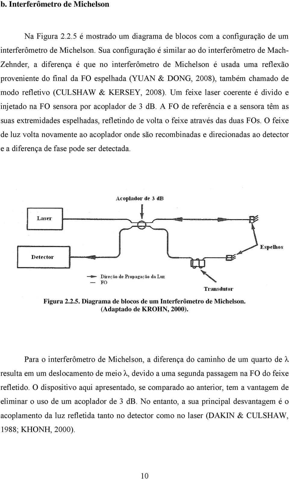 também chamado de modo refletivo (CULSHAW & KERSEY, 2008). Um feixe laser coerente é divido e injetado na FO sensora por acoplador de 3 db.