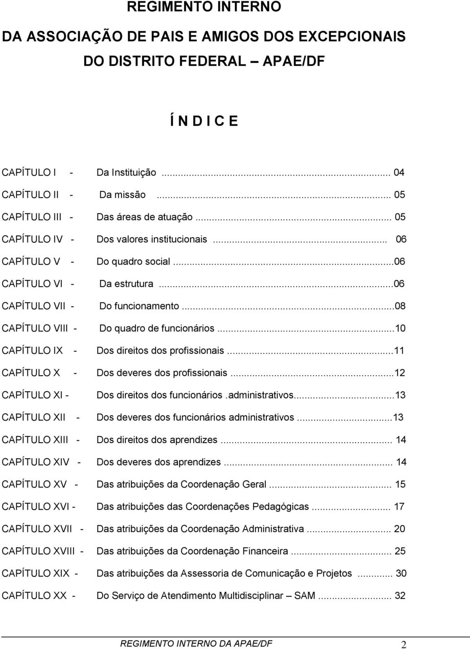 ..08 CAPÍTULO VIII - Do quadro de funcionários...10 CAPÍTULO IX - Dos direitos dos profissionais...11 CAPÍTULO X - Dos deveres dos profissionais...12 CAPÍTULO XI - Dos direitos dos funcionários.