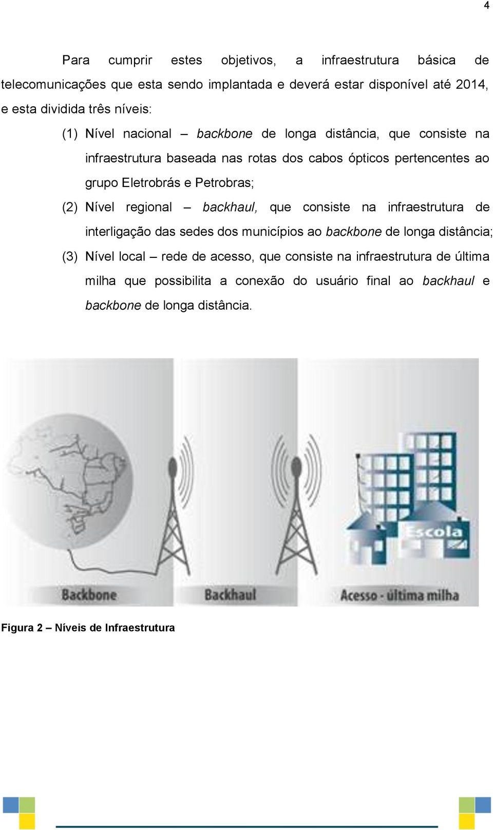 Petrobras; (2) Nível regional backhaul, que consiste na infraestrutura de interligação das sedes dos municípios ao backbone de longa distância; (3) Nível local rede