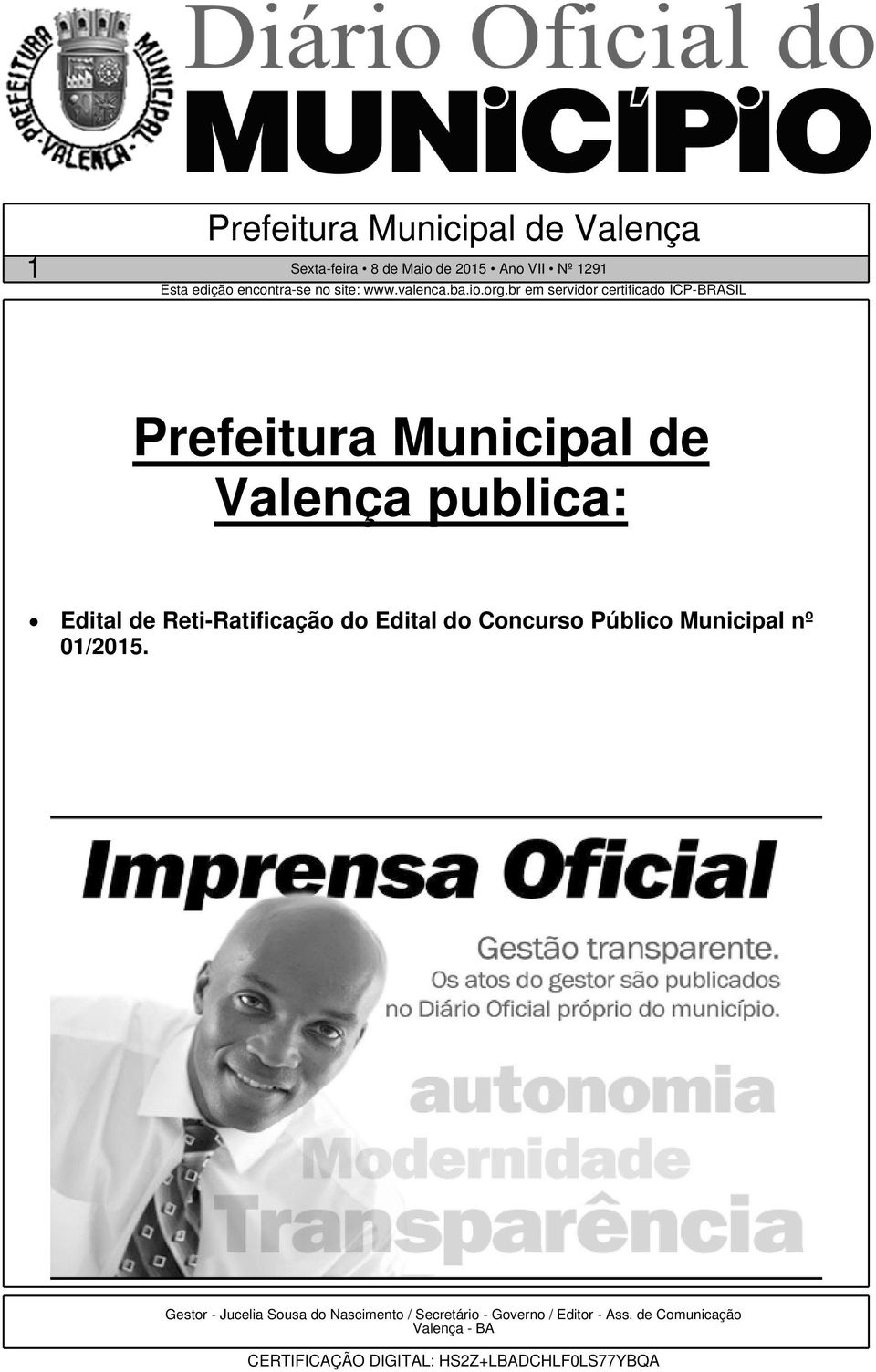 Edital do Concurso Público Municipal nº 01/2015.