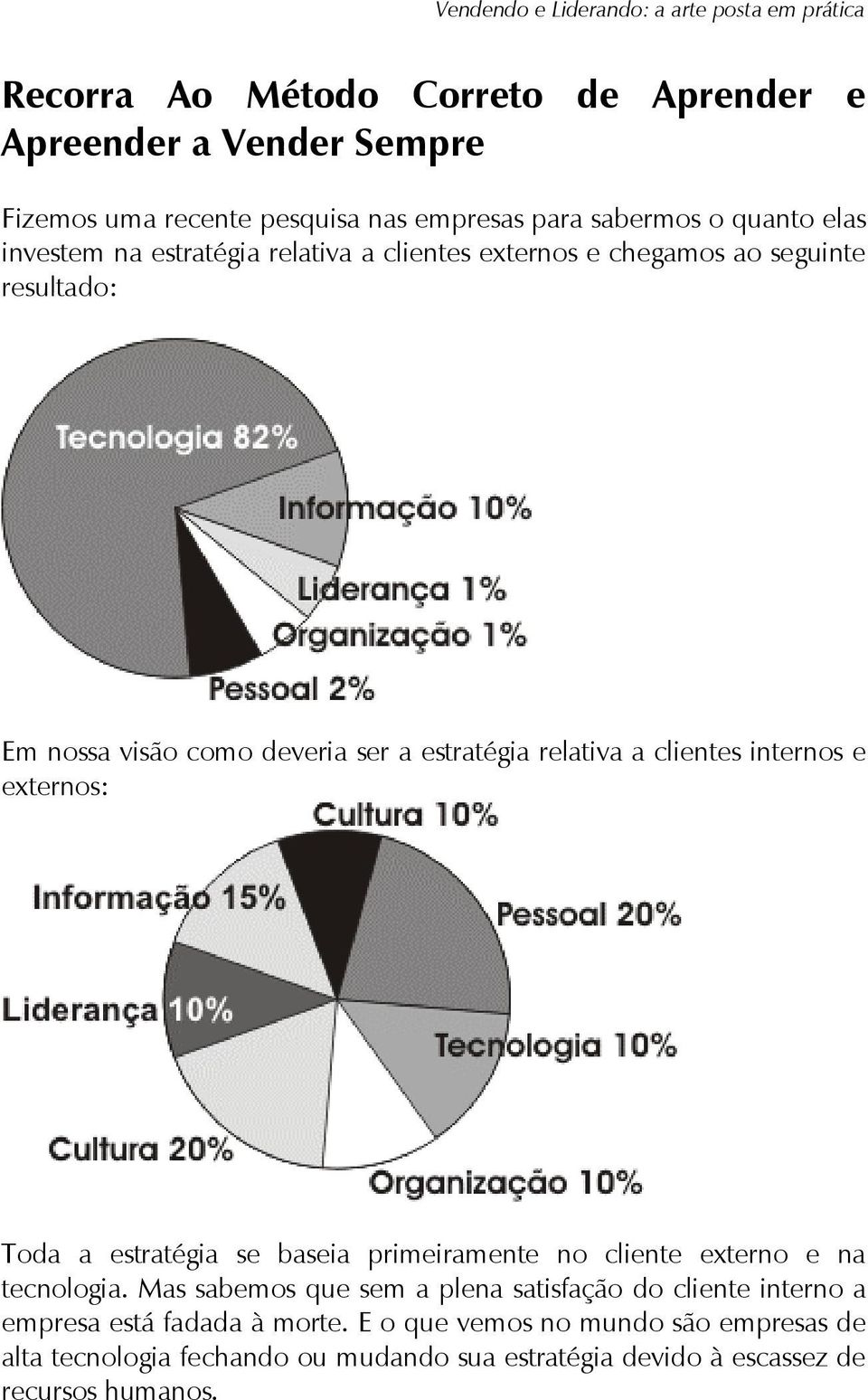 a clientes internos e externos: Toda a estratégia se baseia primeiramente no cliente externo e na tecnologia.