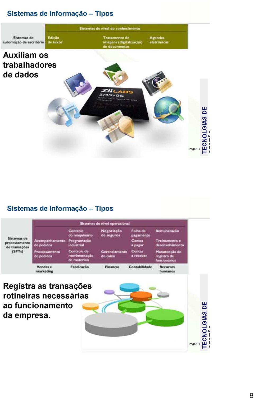 Sistemas de Informação Tipos Registra as transações