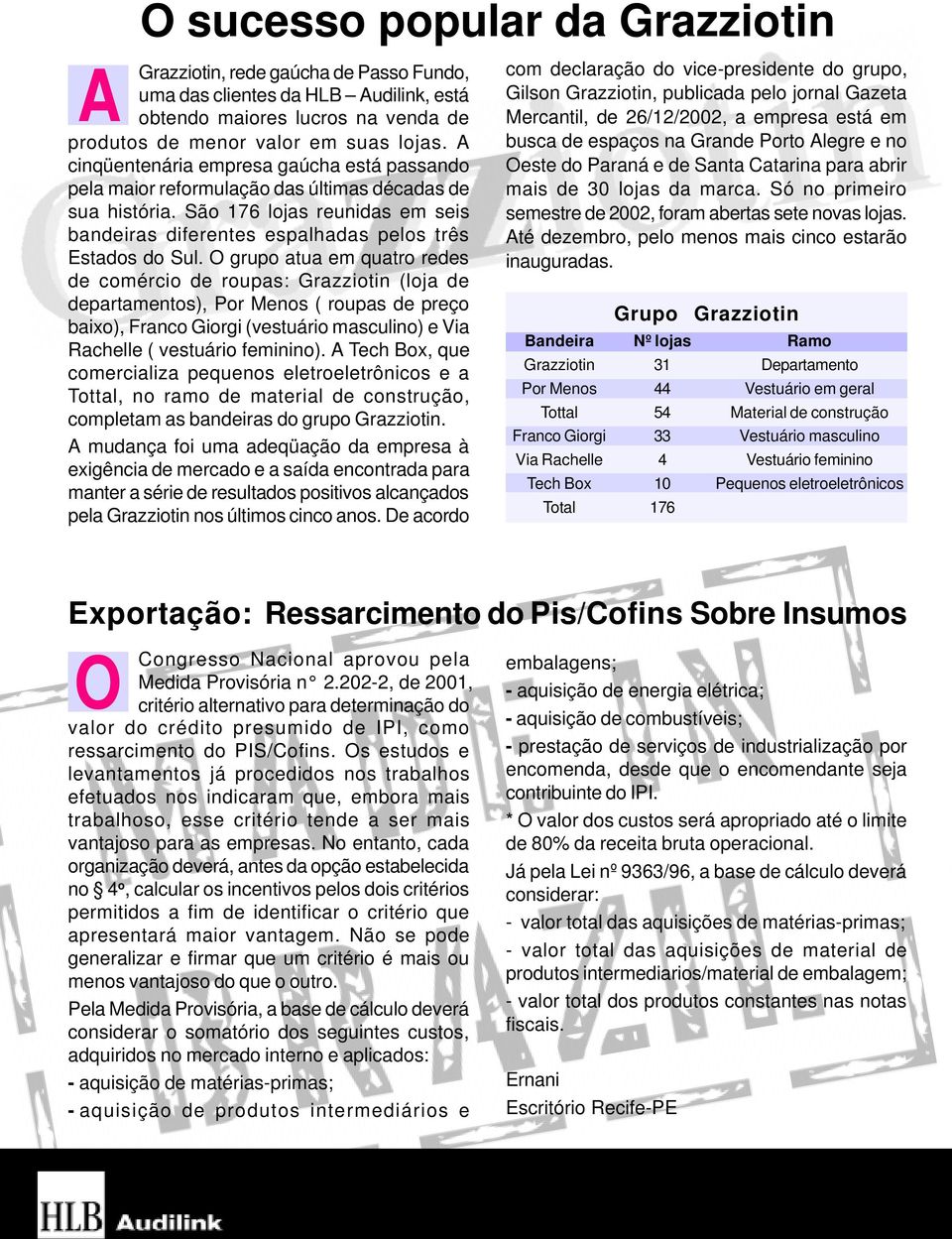 O grupo atua em quatro redes de comércio de roupas: Grazziotin (loja de departamentos), Por Menos ( roupas de preço baixo), Franco Giorgi (vestuário masculino) e Via Rachelle ( vestuário feminino).