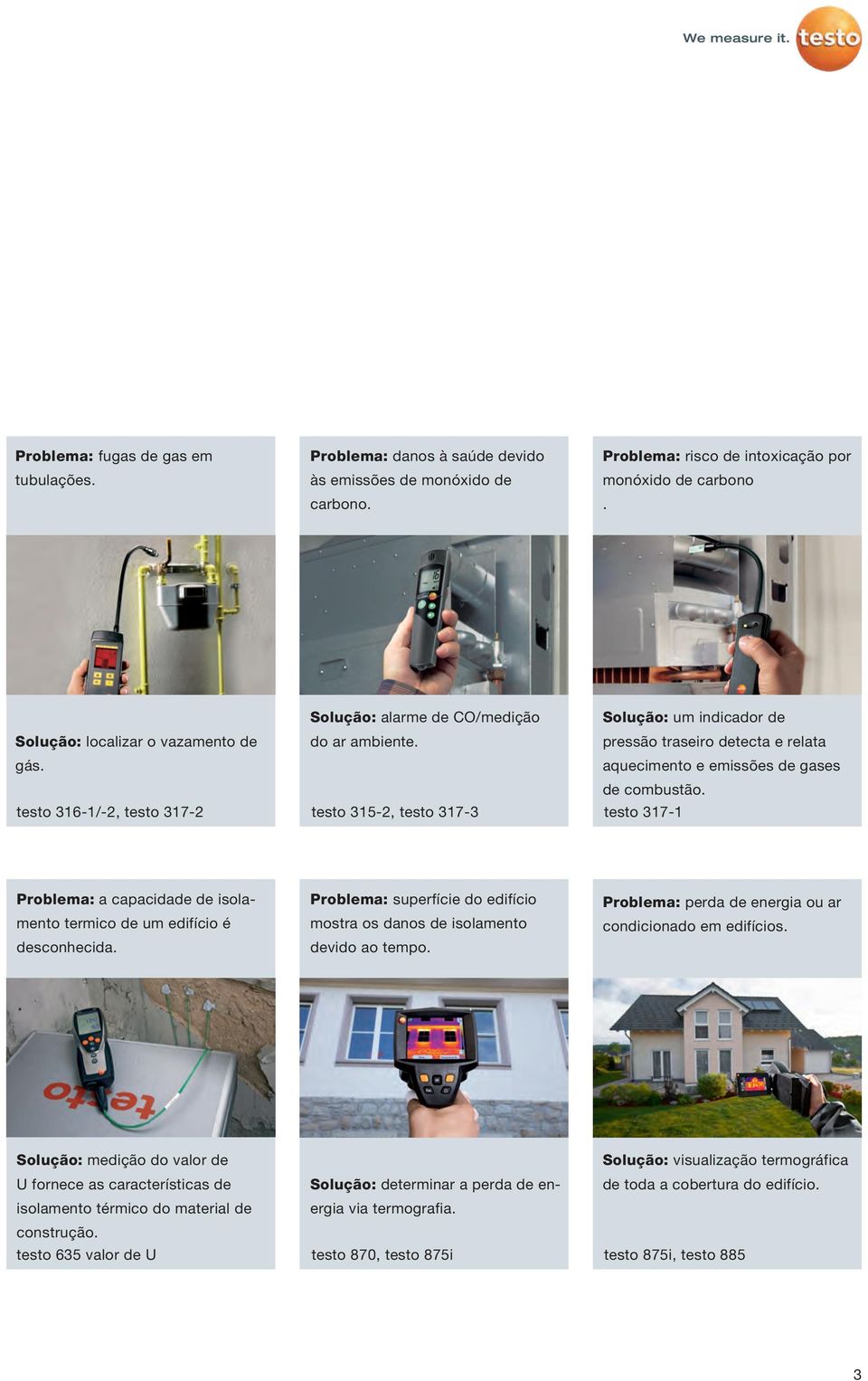 testo 315-2, testo 317-3 Solução: um indicador de pressão traseiro detecta e relata aquecimento e emissões de gases de combustão.