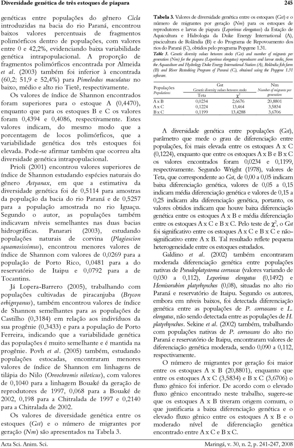 (2003) também foi inferior à encontrada (,2; 51, e 52,4%) para Pimelodus maculatus no baixo, médio e alto rio Tietê, respectivamente.