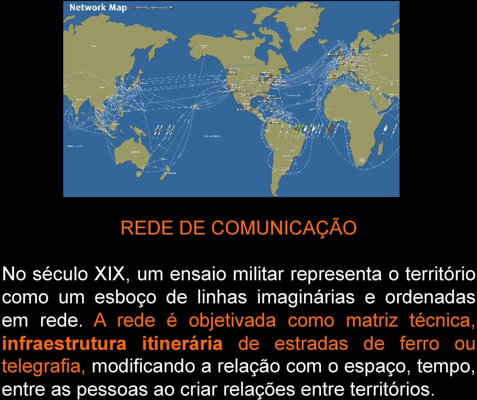 A rede é objetivada como matriz técnica, infraestrutura itinerária de estradas de