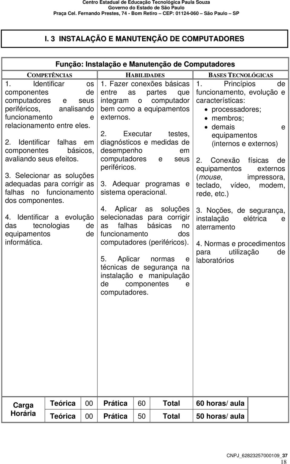 Identificar os componentes de computadores e seus periféricos, analisando funcionamento e relacionamento entre eles. 2. Identificar falhas em componentes básicos, avaliando seus efeitos. 3.