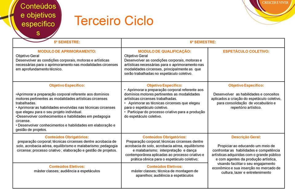 MODULO DE QUALIFICAÇÃO: Objetivo Geral Desenvolver as condições corporais, motoras e artísticas necessárias para o aprimoramento nas modalidades circenses, principalmente as que serão trabalhadas no