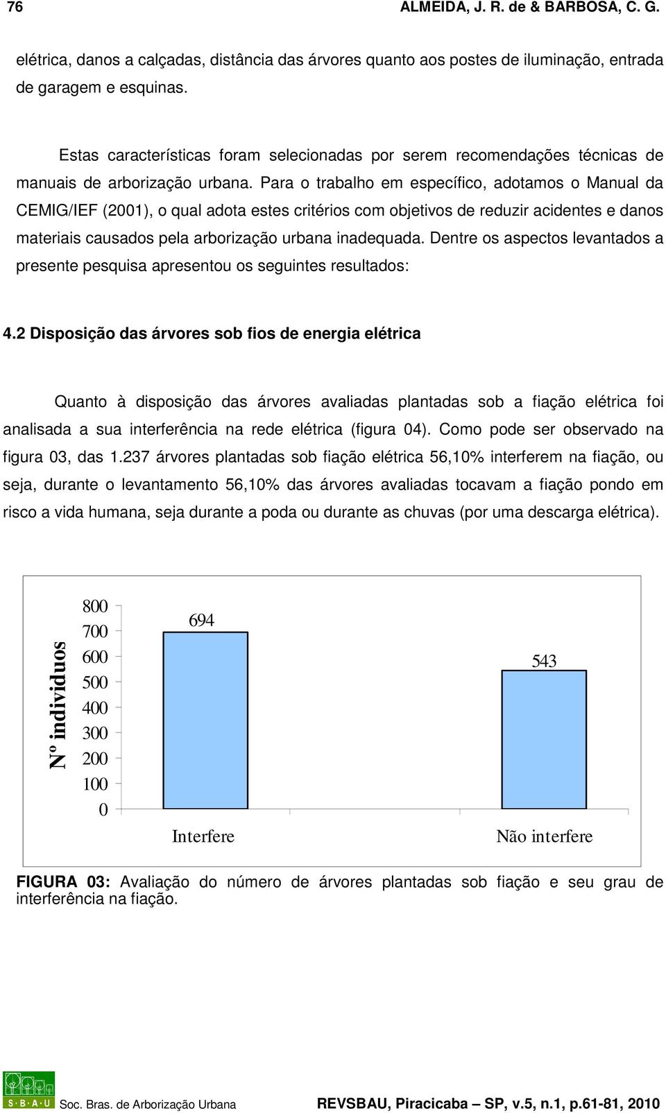 Para o trabalho em específico, adotamos o Manual da CEMIG/IEF (00), o qual adota estes critérios com objetivos de reduzir acidentes e danos materiais causados pela arborização urbana inadequada.