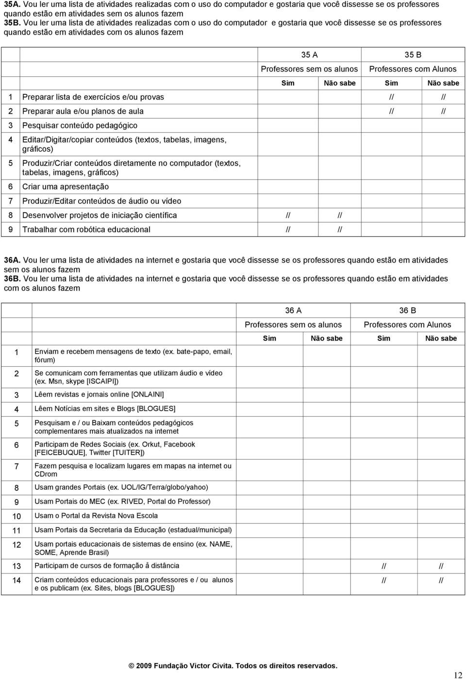 Professores com Alunos 1 Preparar lista de exercícios e/ou provas // // 2 Preparar aula e/ou planos de aula // // 3 Pesquisar conteúdo pedagógico 4 Editar/Digitar/copiar conteúdos (textos, tabelas,