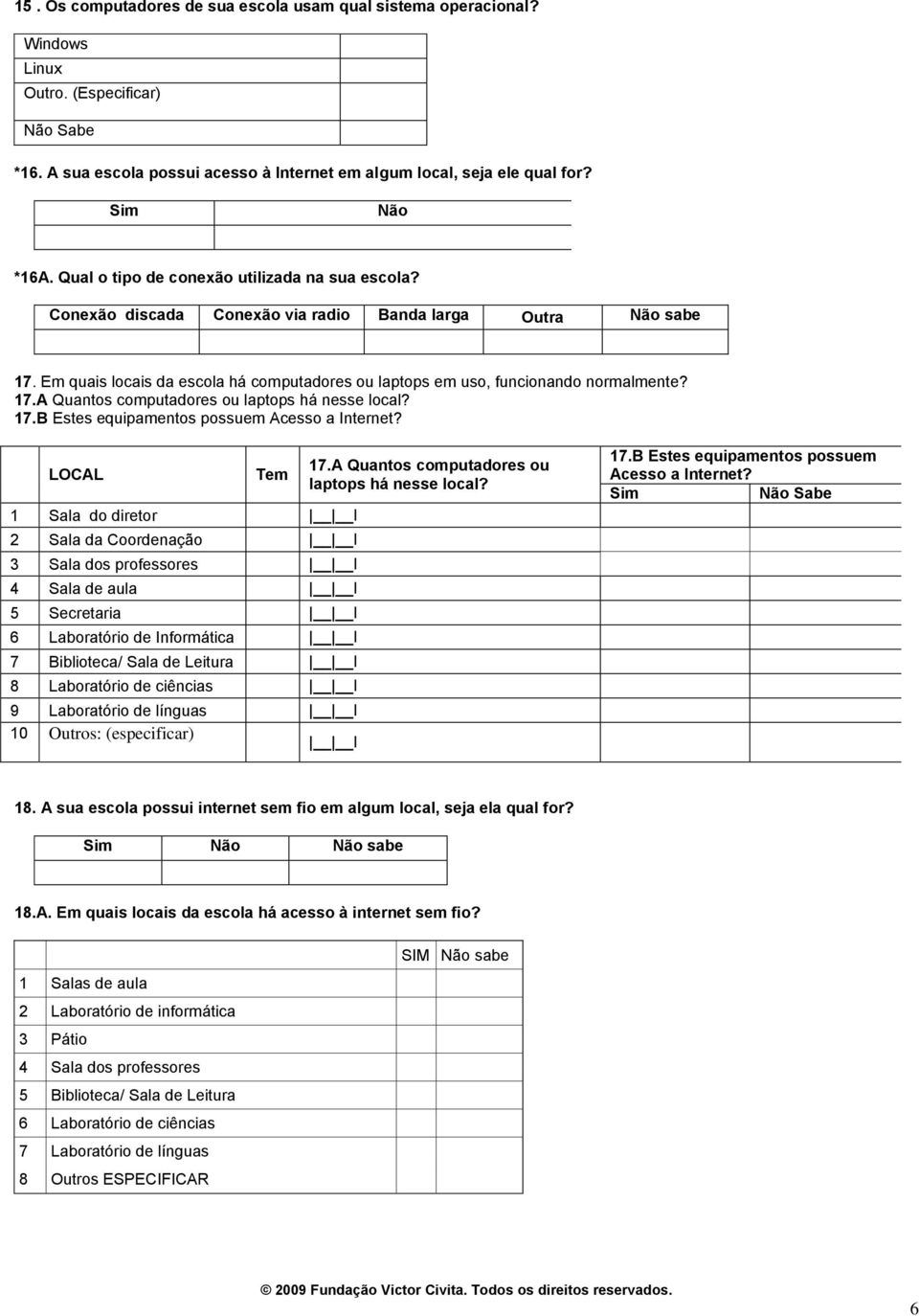 17.B Estes equipamentos possuem Acesso a Internet?