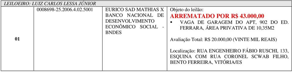 POR R$ 43.000,00 VAGA DE GARAGEM DO APT, 902 DO ED.