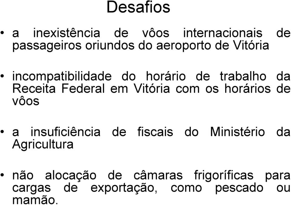 Vitória com os horários de vôos a insuficiência de fiscais do Ministério da