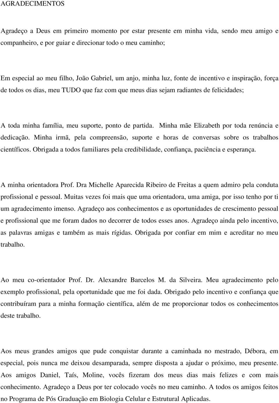 partida. Minha mãe Elizabeth por toda renúncia e dedicação. Minha irmã, pela compreensão, suporte e horas de conversas sobre os trabalhos científicos.