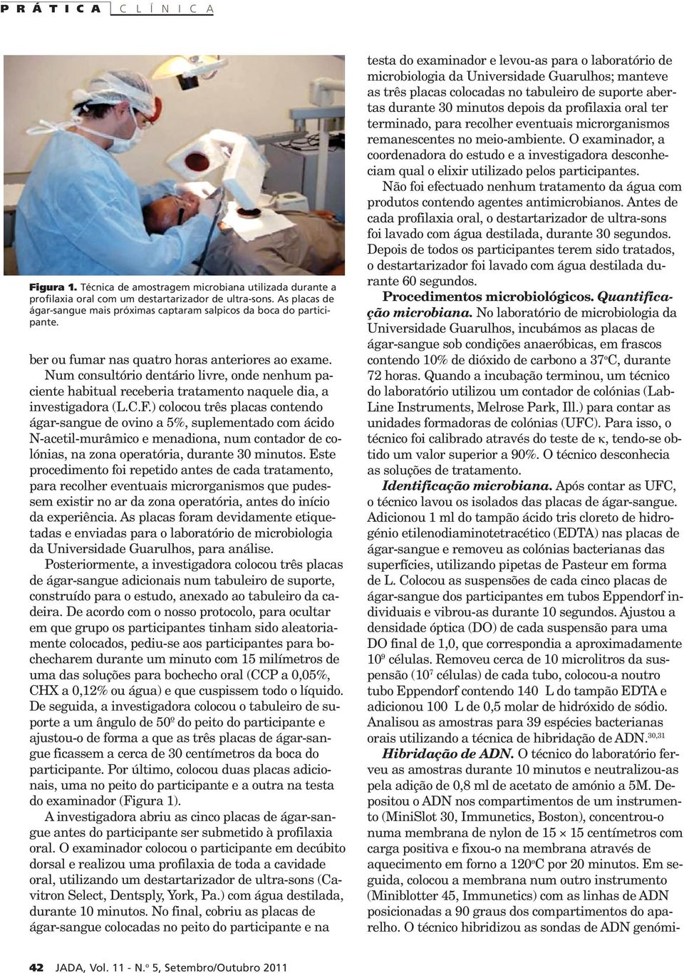 Num consultório dentário livre, onde nenhum paciente habitual receberia tratamento naquele dia, a investigadora (L.C.F.