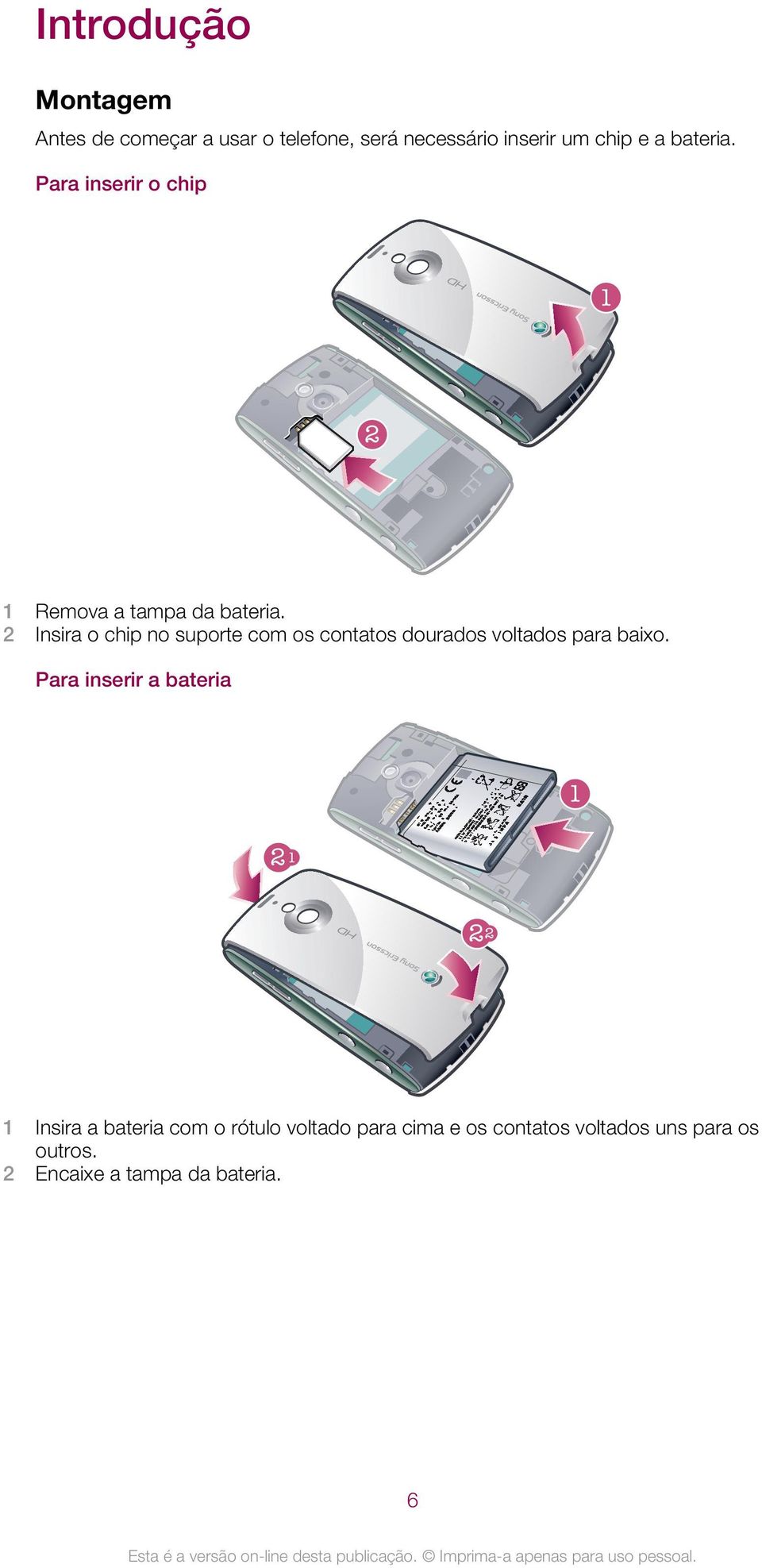 2 Insira o chip no suporte com os contatos dourados voltados para baixo.