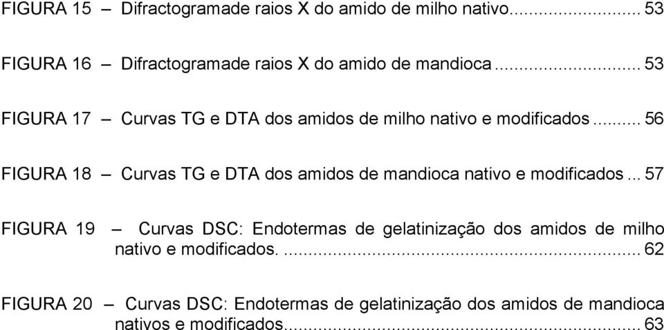 .. 53 FIGURA 17 Curvas TG e DTA dos amidos de milho nativo e modificados.