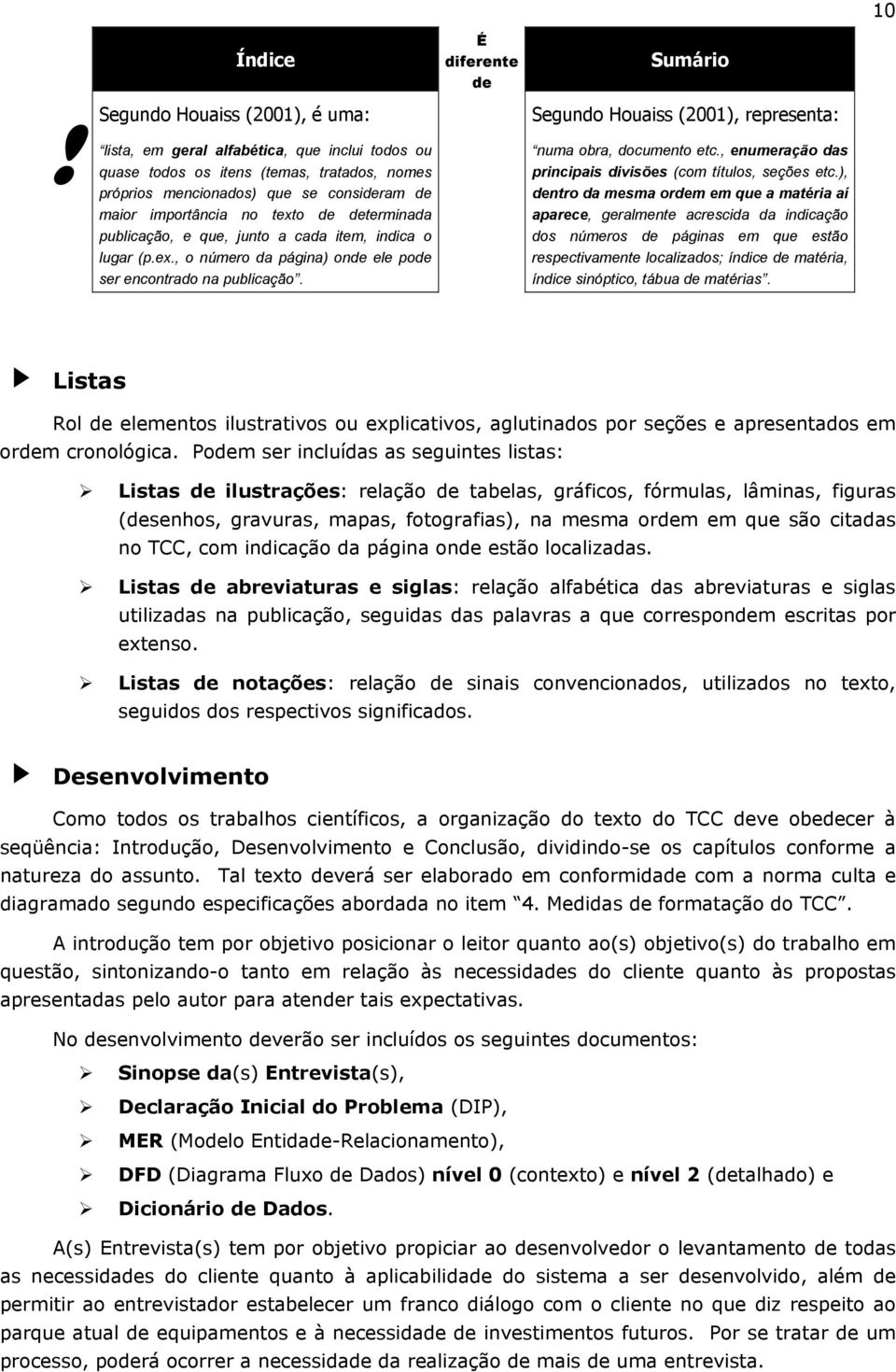 junto a cada item, indica o lugar (p.ex., o número da página) onde ele pode ser encontrado na publicação. É diferente de Sumário Segundo Houaiss (2001), representa: numa obra, documento etc.