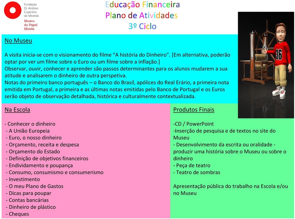 ] Observar, ouvir, conhecer e aprender são passos determinantes para os alunos mudarem a sua atitude e analisarem o dinheiro de outra perspetiva.