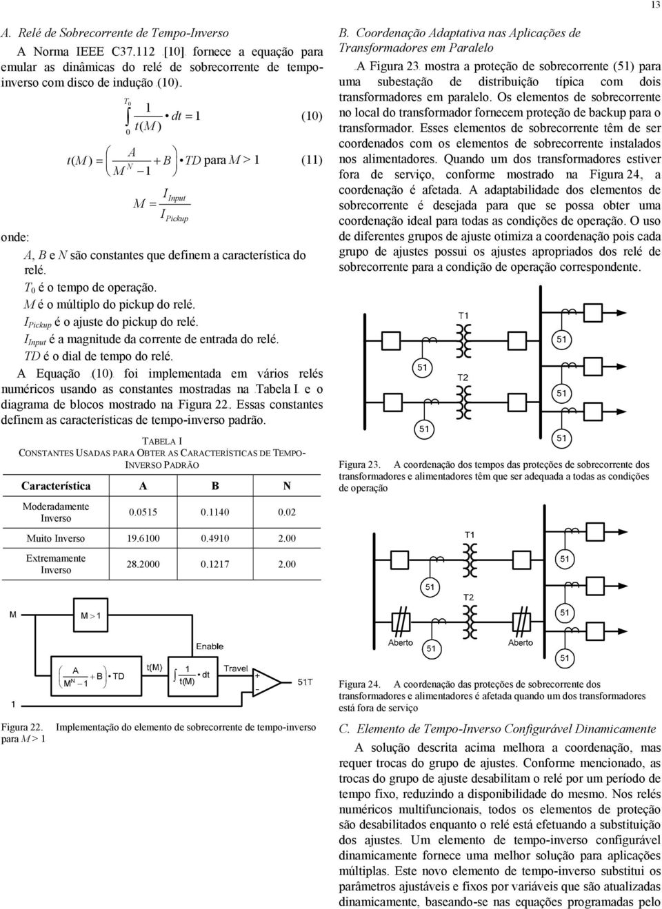 M é o múltiplo do pickup do relé. I Pickup é o ajuste do pickup do relé. I Input é a magnitude da corrente de entrada do relé. TD é o dial de tempo do relé.