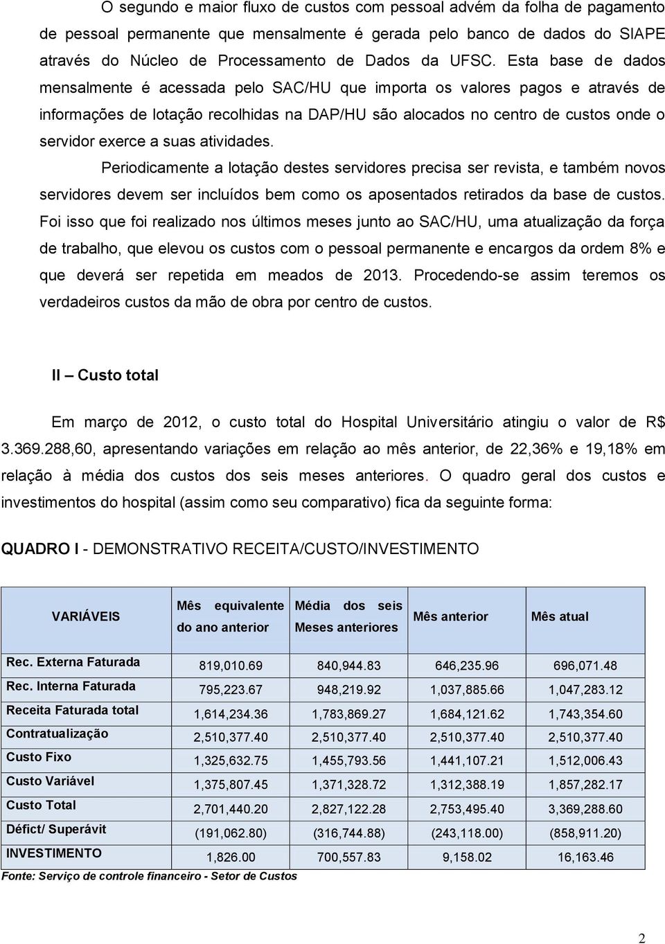 exerce a suas atividades. Periodicamente a lotação destes servidores precisa ser revista, e também novos servidores devem ser incluídos bem como os aposentados retirados da base de custos.