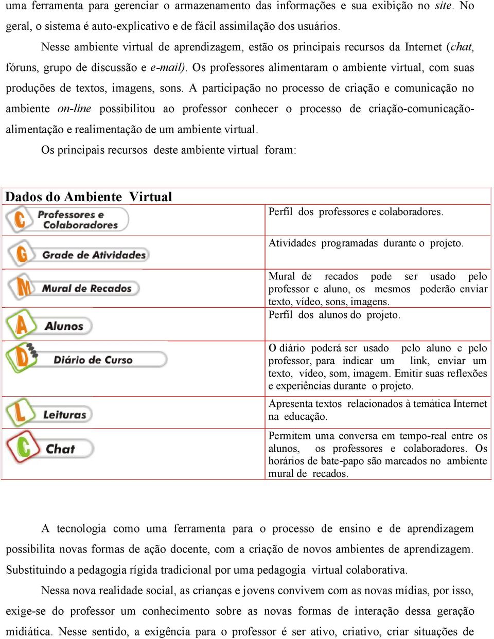 Os professores alimentaram o ambiente virtual, com suas produções de textos, imagens, sons.