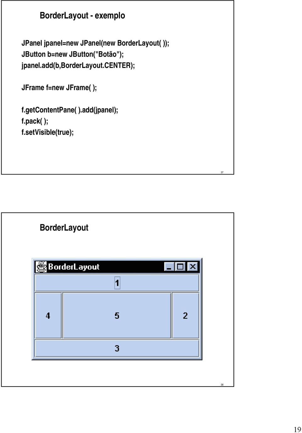 add(b,borderlayout.center); JFrame f=new JFrame( ); f.