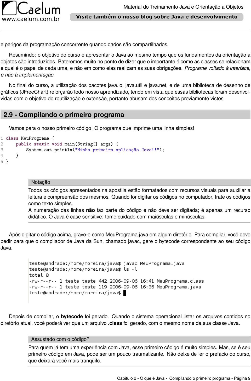 Programe voltado à interface, e não à implementação. No final do curso, a utilização dos pacotes java.io, java.util e java.