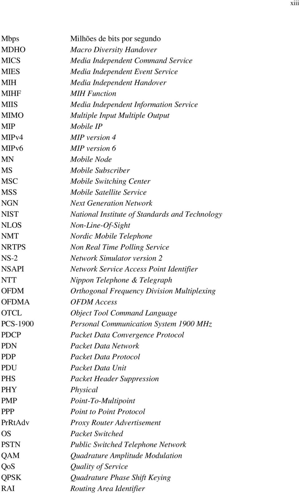 Mobile Satellite Service NGN Next Generation Network NIST National Institute of Standards and Technology NLOS Non-Line-Of-Sight NMT Nordic Mobile Telephone NRTPS Non Real Time Polling Service NS-2