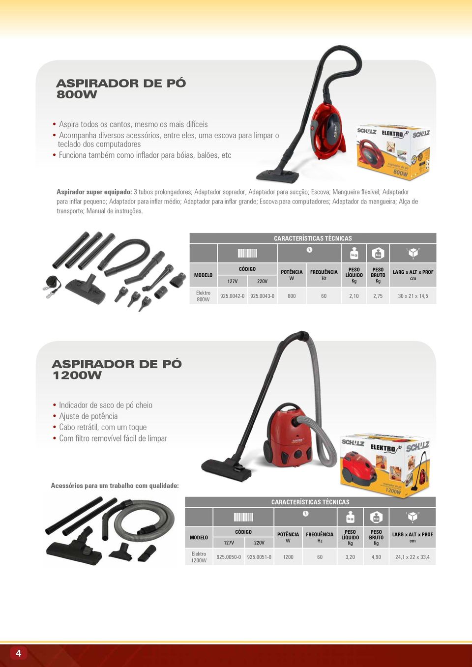 Adaptador para inflar grande; Escova para computadores; Adaptador da mangueira; Alça de transporte; Manual de instruções. 800 925.0042-0 925.