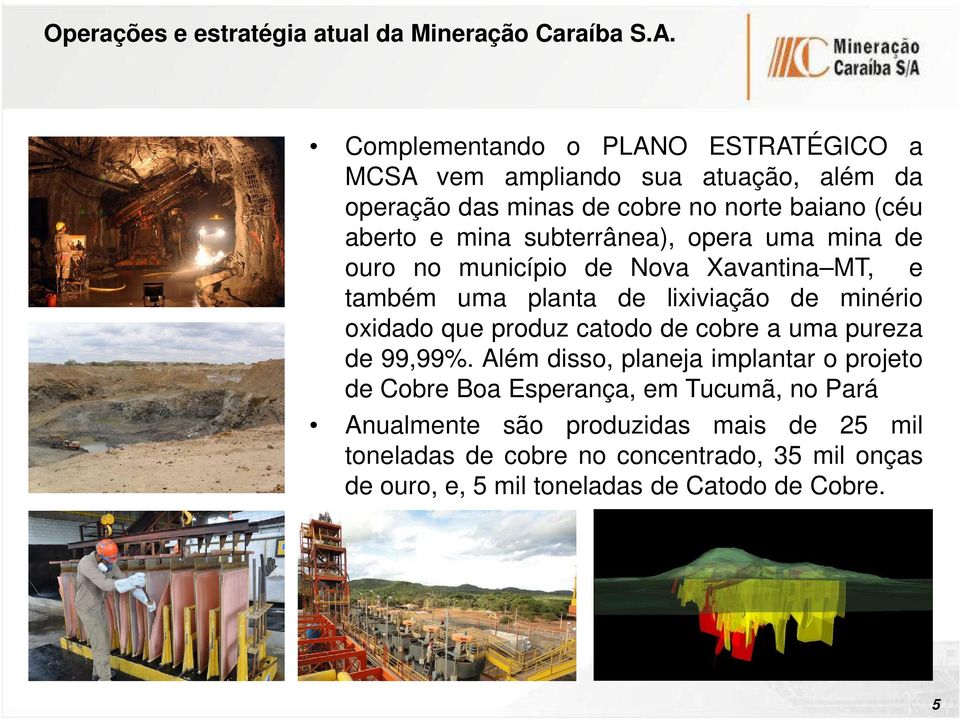 subterrânea), opera uma mina de ouro no município de Nova Xavantina MT, e também uma planta de lixiviação de minério oxidado que produz catodo de