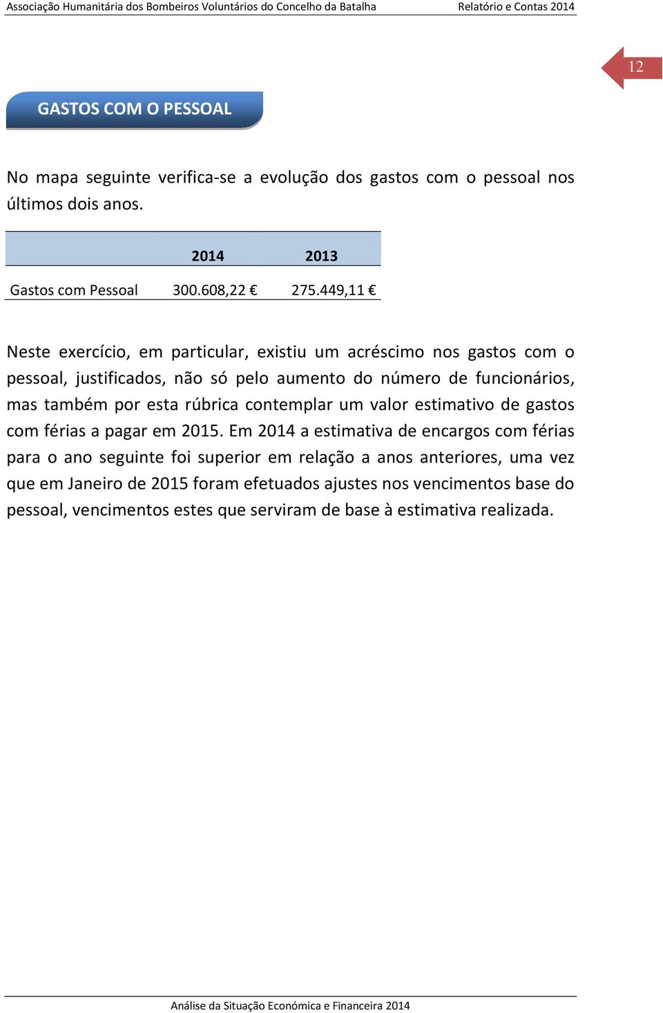 contemplar um valor estimativo de gastos com férias a pagar em 2015.