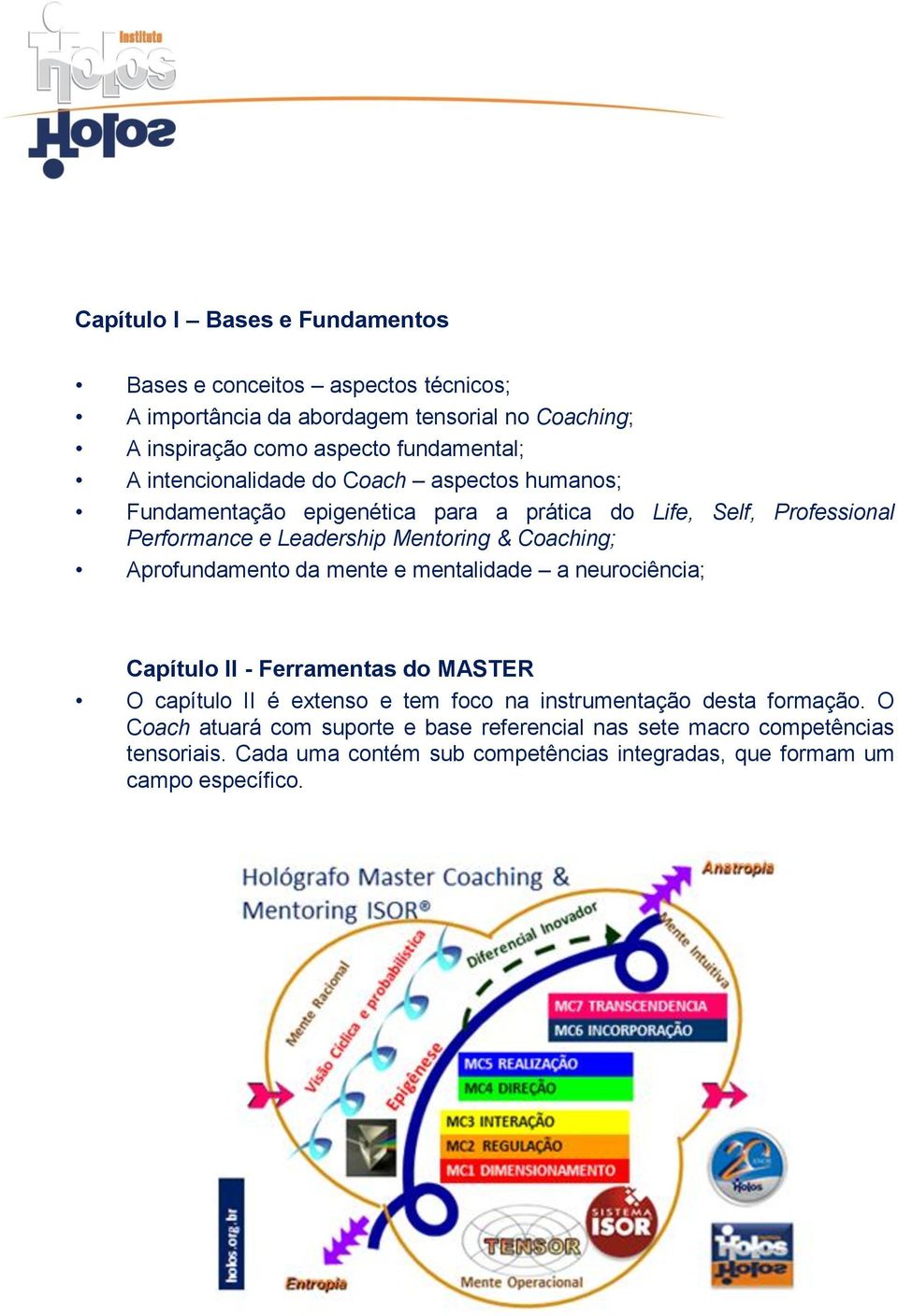 Aprofundamento da mente e mentalidade a neurociência; Capítulo II - Ferramentas do MASTER O capítulo II é extenso e tem foco na instrumentação desta formação.