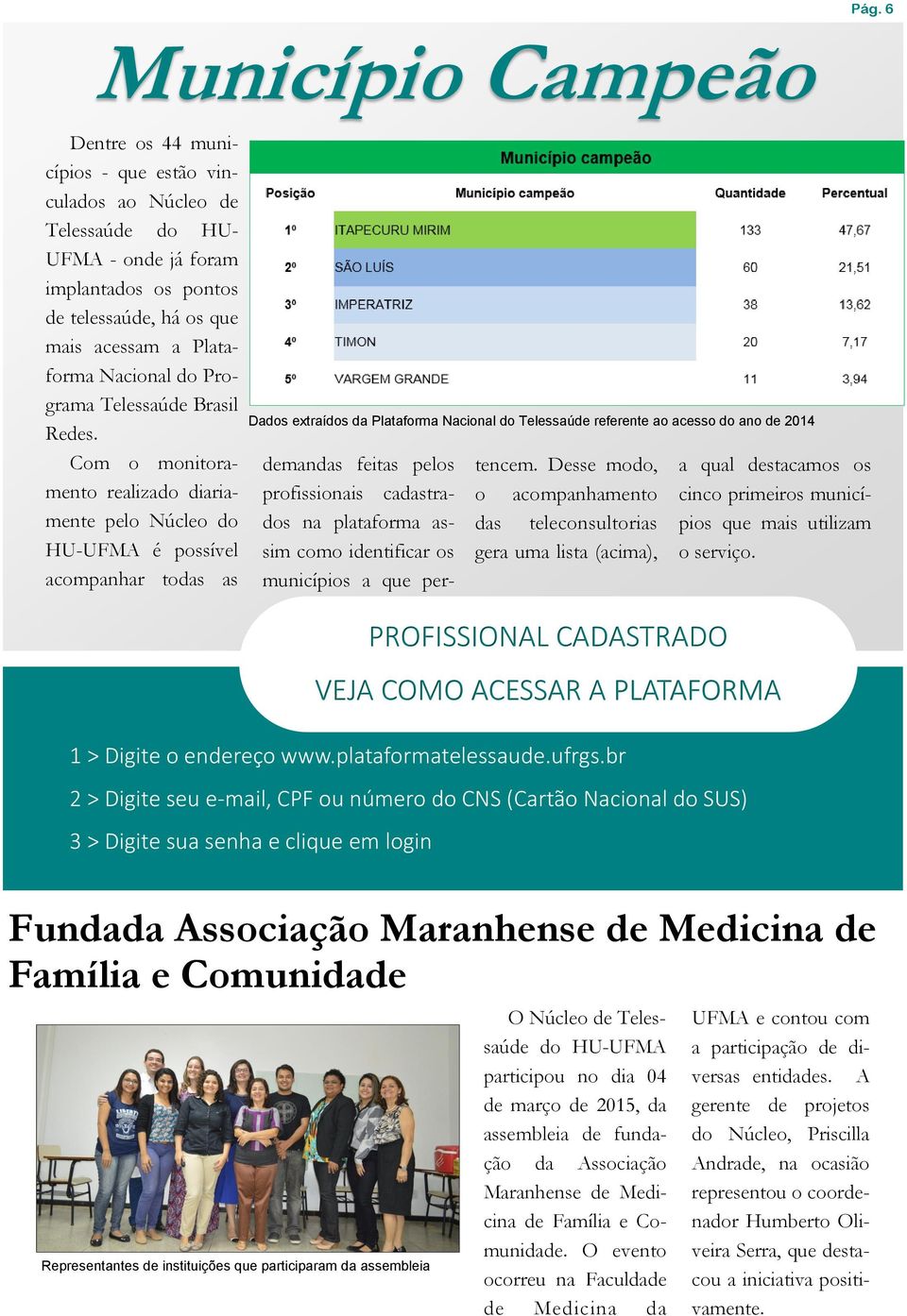 Com o monitoramento realizado diariamente pelo Núcleo do HU-UFMA é possível acompanhar todas as Dados extraídos da Plataforma Nacional do Telessaúde referente ao acesso do ano de 2014 demandas feitas