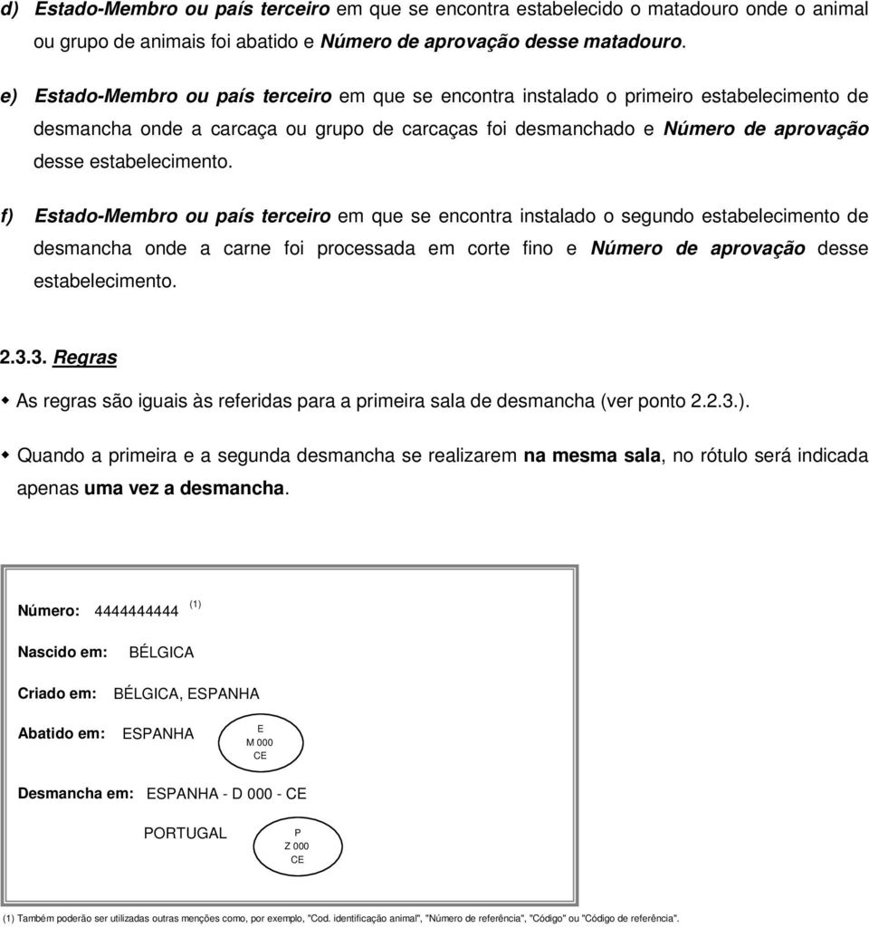 f) Estado-Membro ou país terceiro em que se encontra instalado o segundo estabelecimento de desmancha onde a carne foi processada em corte fino e Número de aprovação desse estabelecimento. 2.3.