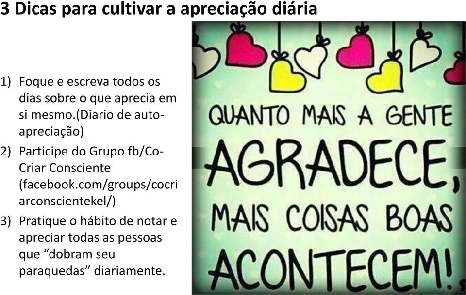 (diario de autoapreciação) 2) Participe do Grupo fb/co- Criar Consciente