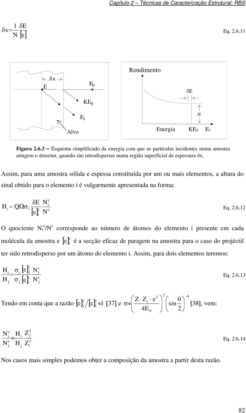 3 Esquema simplificado da enegia com que as patículas incidentes numa amosta atingem o detecto, quando são etodispesas numa egião supeficial de espessua δx.