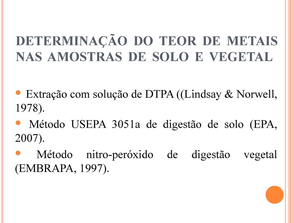 1978). Método USEPA 3051a de digestão de solo (EPA, 2007).