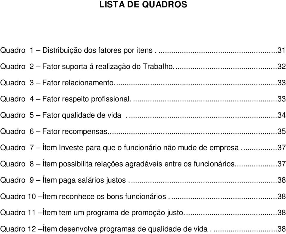 ... 35 Quadro 7 Ítem Investe para que o funcionário não mude de empresa... 37 Quadro 8 Ítem possibilita relações agradáveis entre os funcionários.