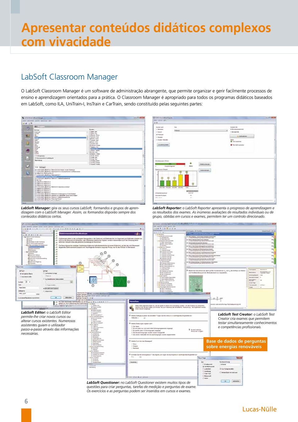 O Classroom Manager é apropriado para todos os programas didáticos baseados em LabSoft, como ILA, UniTrain-I, InsTrain e CarTrain, sendo constituído pelas seguintes partes: LabSoft Manager: gira os