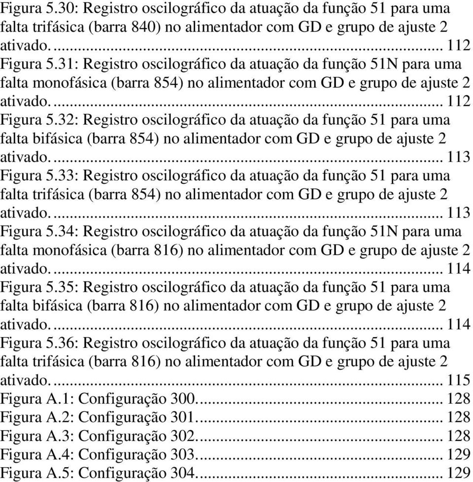 32: Registro oscilográfico da atuação da função 51 para uma falta bifásica (barra 854) no alimentador com GD e grupo de ajuste 2 ativado... 113 Figura 5.