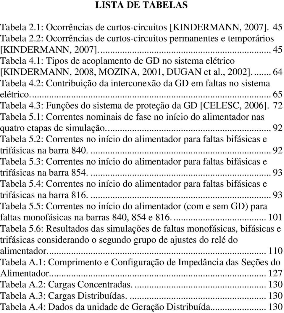 3: Funções do sistema de proteção da GD [CELESC, 2006]. 72 Tabela 5.1: Correntes nominais de fase no início do alimentador nas quatro etapas de simulação... 92 Tabela 5.