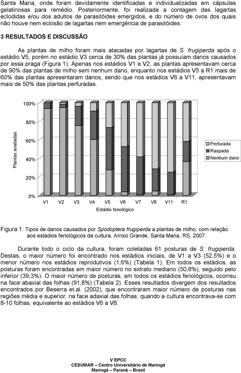 parasitóides. 3 RESULTADOS E DISCUSSÃO As plantas de milho foram mais atacadas por lagartas de S.